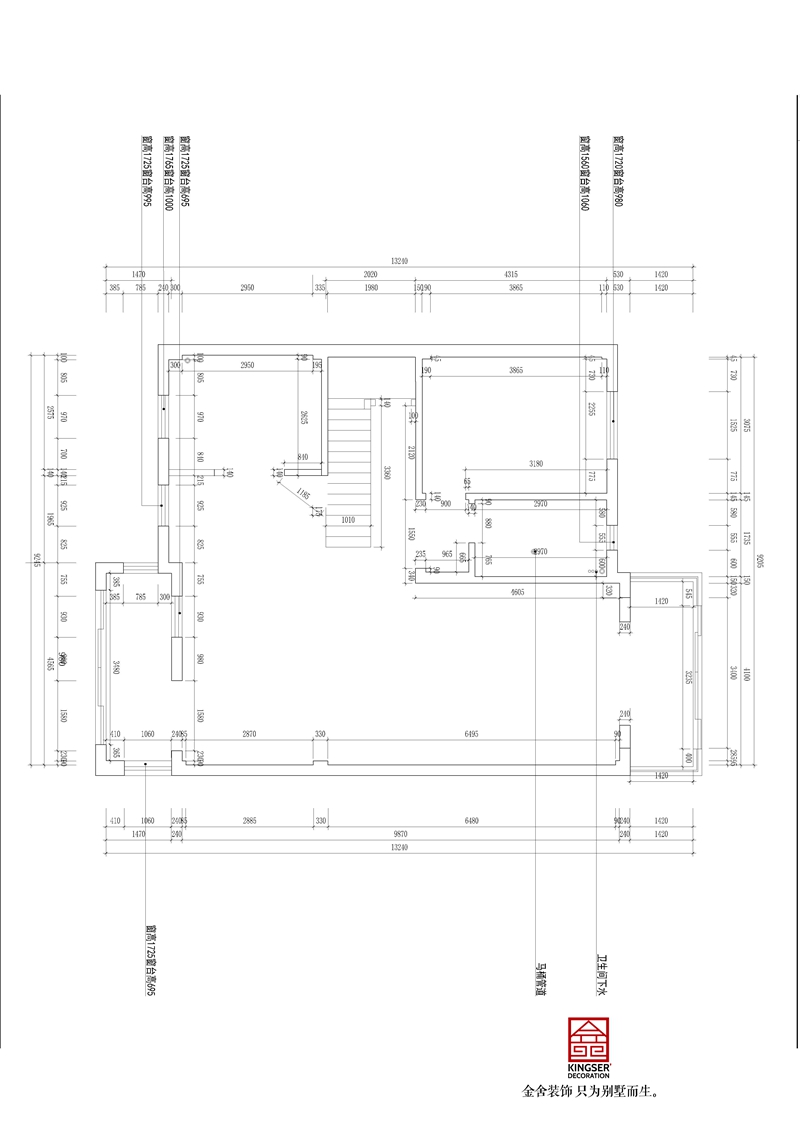 碧桂園別墅裝修260平米戶型一層原始平面圖